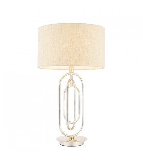1 Light Table Lamp Antique Silver Leaf, Natural Linen Mix, E27 - 2