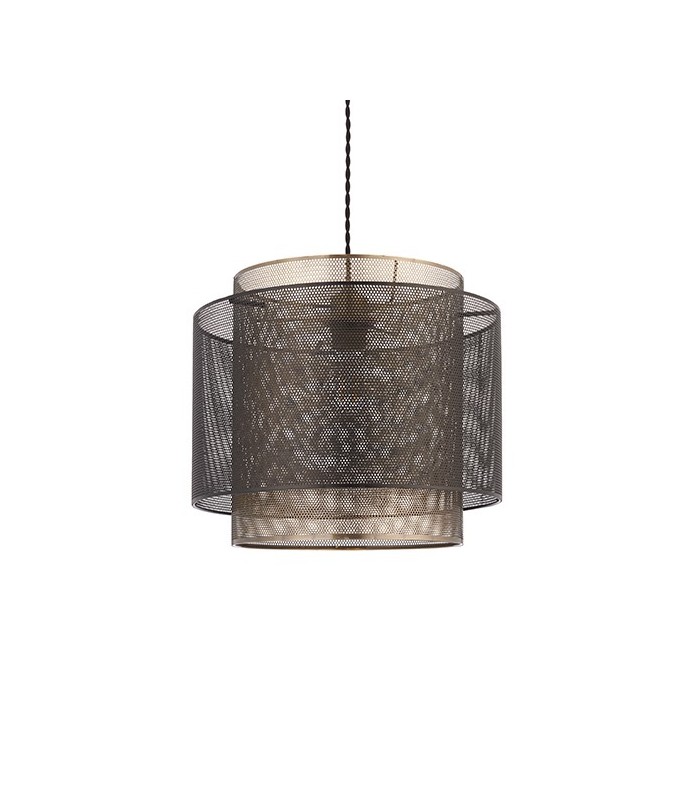 1 Light Cylindrical Pendant Matt Black Paint, Antique Brass Mesh , E27 - 2