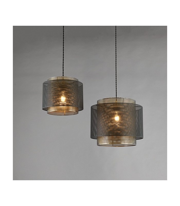 1 Light Cylindrical Pendant Matt Black Paint, Antique Brass Mesh , E27 - 3