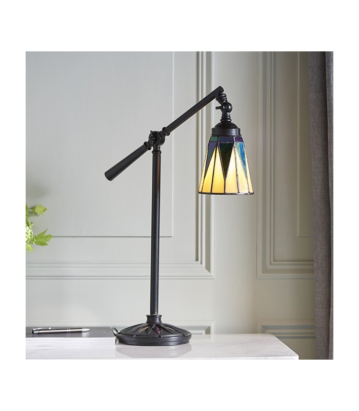1 Light Task Table Lamp Satin Black With Glass Inserts, Tiffany Style, E14 - 2