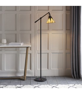 1 Light Task Floor Lamp Satin Black With Glass Inserts, Tiffany Style, E14 - 2