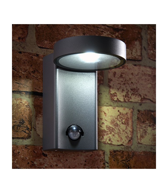 Integrated LED PIR 1 Light Outdoor Wall Light Textured Dark Matt Anthracite, Glass IP44 - 2