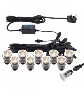 Integrated LED 10 Light Outdoor Recessed Light Kit Polished Stainless Steel, Clear IP67 - 2