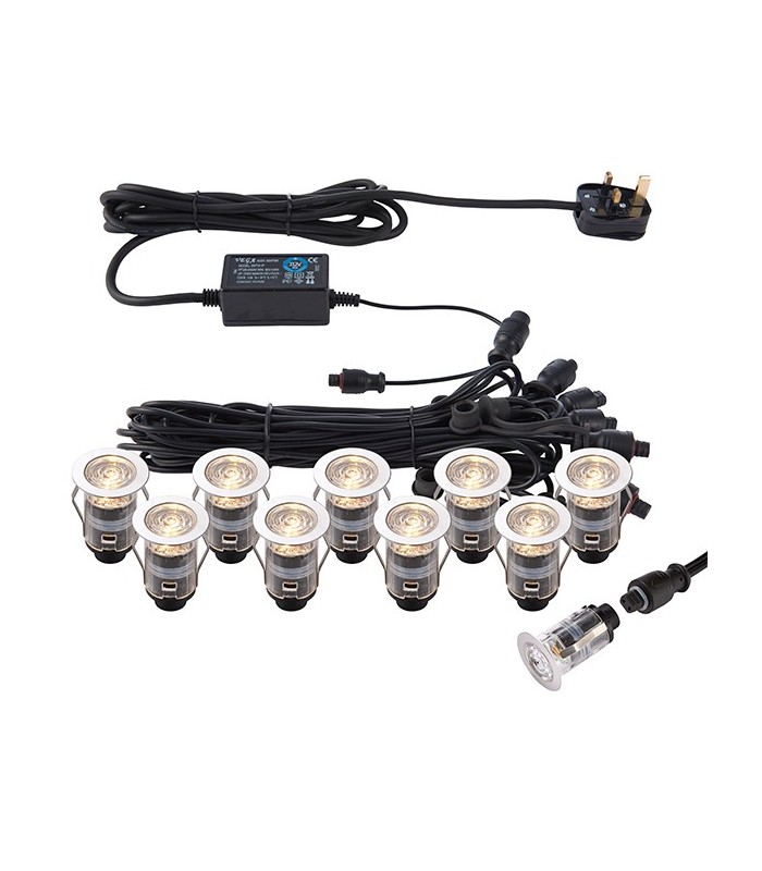 Integrated LED 10 Light Outdoor Recessed Light Kit Polished Stainless Steel, Clear IP67 - 2