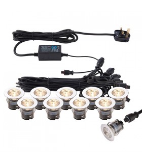Integrated LED 10 Light Outdoor Recessed Light Kit Polished Stainless Steel, Clear IP67 - 2