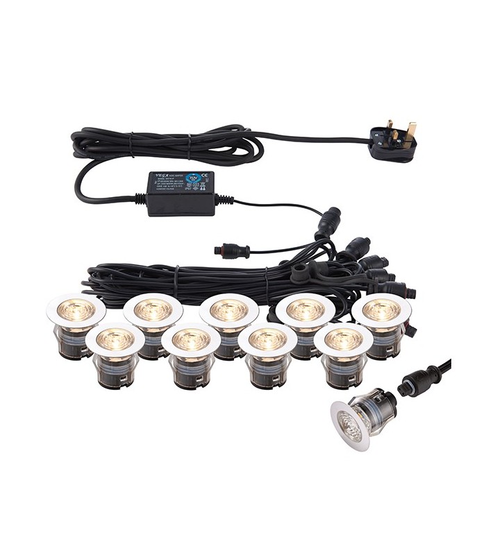 Integrated LED 10 Light Outdoor Recessed Light Kit Polished Stainless Steel, Clear IP67 - 2