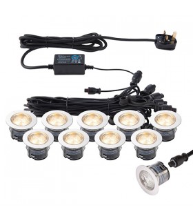 Integrated LED 10 Light Outdoor Recessed Light Kit Polished Stainless Steel, Clear IP67 - 2