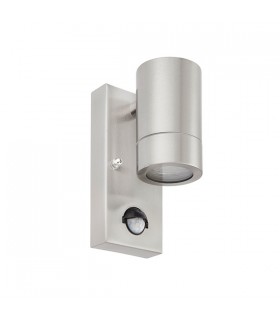 1 Light Outdoor PIR Wall Light Brushed Stainless Steel, Glass IP44, GU10 - 2