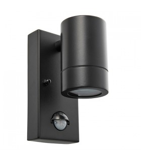 1 Light Outdoor PIR Wall Light Matt Black, Glass IP44, GU10 - 2