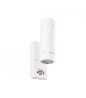 2 Light Outdoor PIR Up Down Wall Light Gloss White, Glass IP44, GU10 - 2