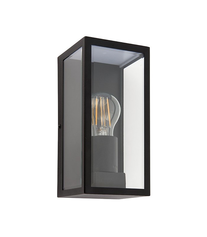 1 Light Outdoor Wall Lantern Matt Black, Glass IP44, E27 - 2