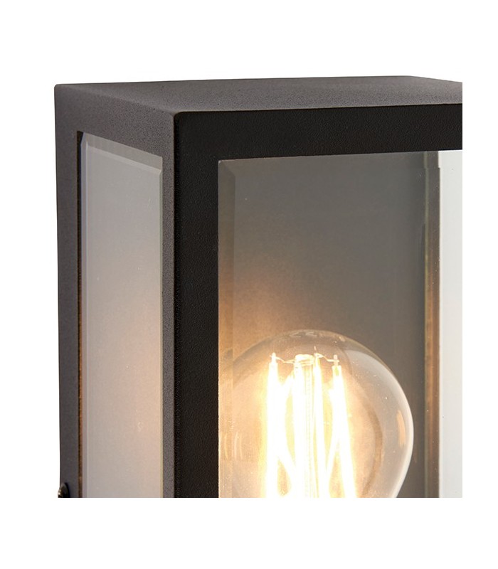 1 Light Outdoor Wall Lantern Matt Black, Glass IP44, E27 - 3