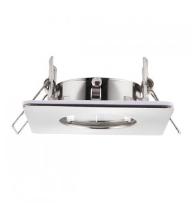LED Fire Rated 1 Light Bathroom Recessed Downlight Brushed Chrome Plate, Glass IP65 - 2