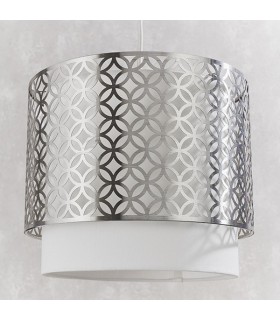 1 Light Round Ceiling Pendant Satin Nickel Plate & Vintage White Linen, E27 - 2