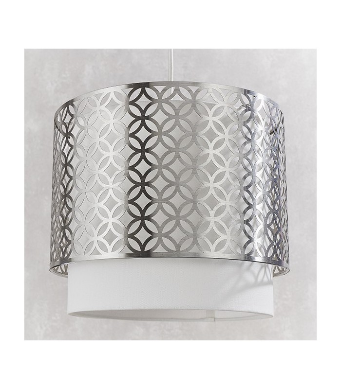 1 Light Round Ceiling Pendant Satin Nickel Plate & Vintage White Linen, E27 - 2