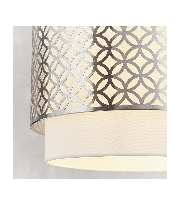1 Light Round Ceiling Pendant Satin Nickel Plate & Vintage White Linen, E27 - 3