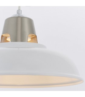1 Light Ceiling Pendant White & Satin Nickel Plate, E27 - 2