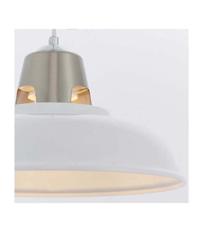 1 Light Ceiling Pendant White & Satin Nickel Plate, E27 - 2