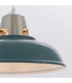 1 Light Ceiling Pendant Green & Satin Nickel Plate, E27 - 2