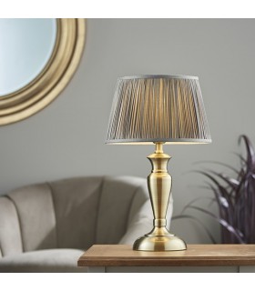 Table Lamp Antique Brass Plate & Charcoal Grey Silk 1 Light IP20 - E27 - 2