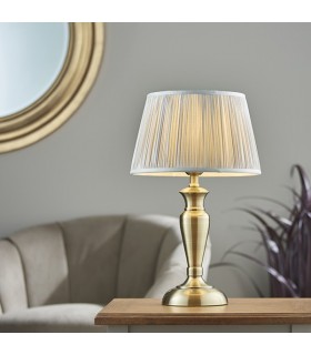 Table Lamp Antique Brass Plate & Silver Silk 1 Light IP20 - E27 - 2