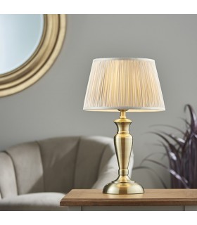 Table Lamp Antique Brass Plate & Oyster Silk 1 Light IP20 - E27 - 2
