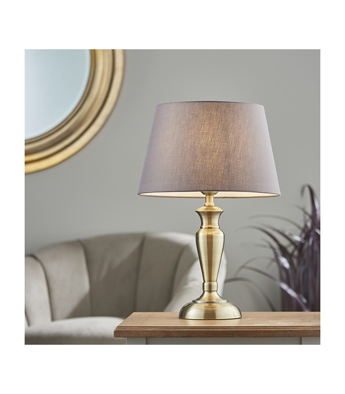 Table Lamp Antique Brass Plate & Charcoal Grey Cotton 1 Light IP20 - E27 - 2