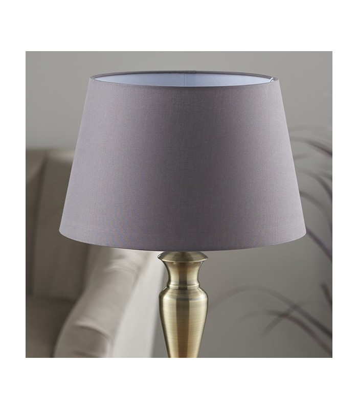 Table Lamp Antique Brass Plate & Charcoal Grey Cotton 1 Light IP20 - E27 - 3