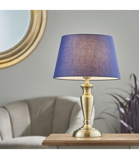 Table Lamp Antique Brass Plate & Navy Cotton 1 Light IP20 - E27 - 2