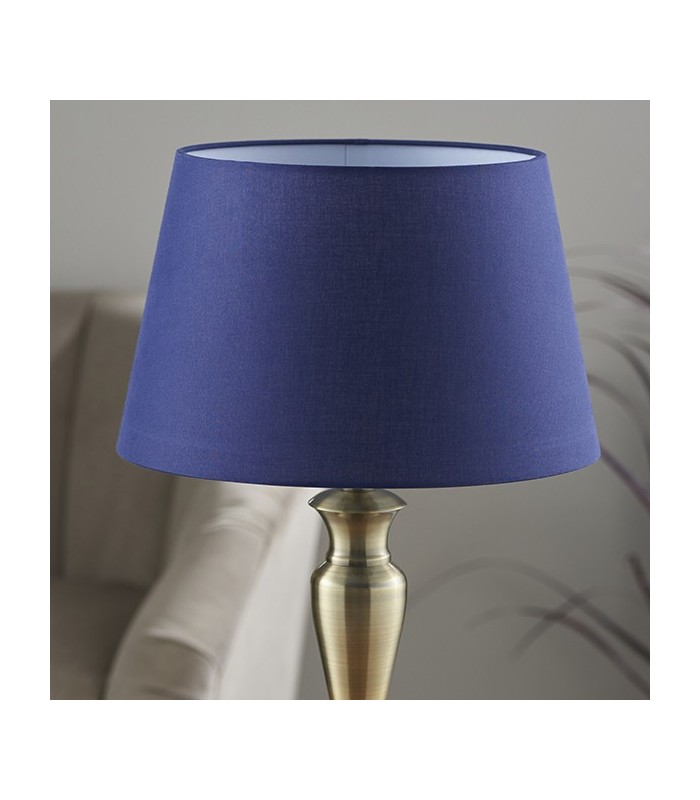 Table Lamp Antique Brass Plate & Navy Cotton 1 Light IP20 - E27 - 3