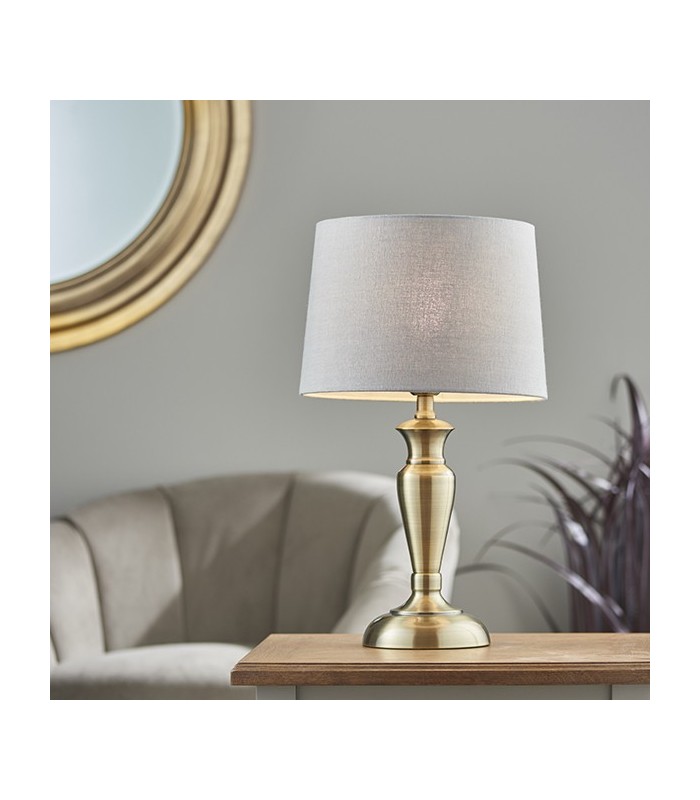 Table Lamp Antique Brass Plate & Charcoal Linen 1 Light IP20 - E27 - 2