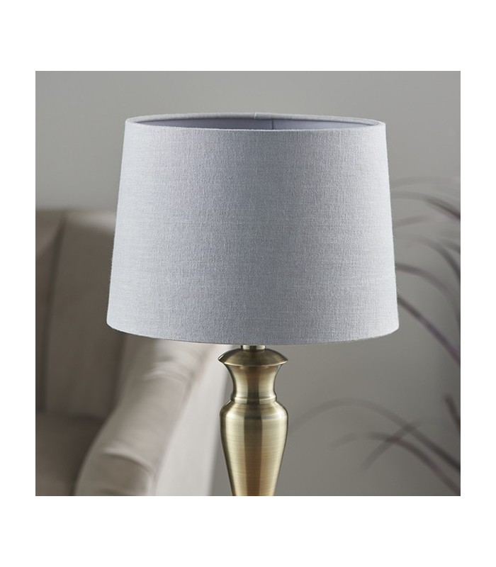 Table Lamp Antique Brass Plate & Charcoal Linen 1 Light IP20 - E27 - 3