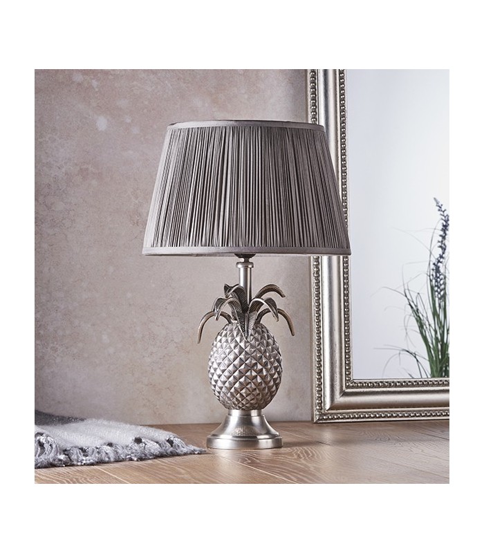 Table Lamp Pewter Plate & Charcoal Grey Silk 1 Light IP20 - E27 - 3