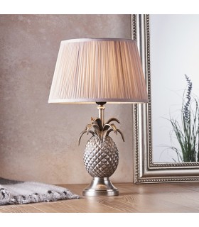 Table Lamp Pewter Plate & Dusky Pink Silk 1 Light IP20 - E27 - 2