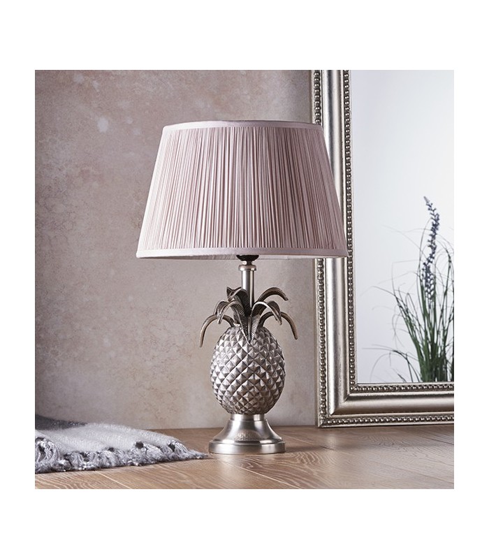 Table Lamp Pewter Plate & Dusky Pink Silk 1 Light IP20 - E27 - 3