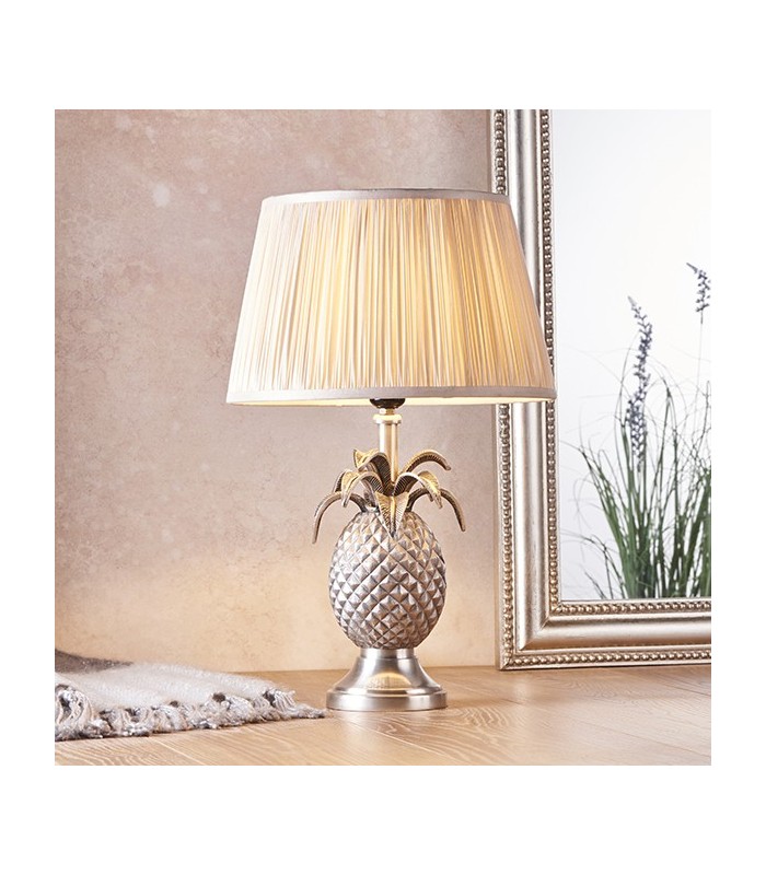 Table Lamp Pewter Plate & Oyster Silk 1 Light IP20 - E27 - 2