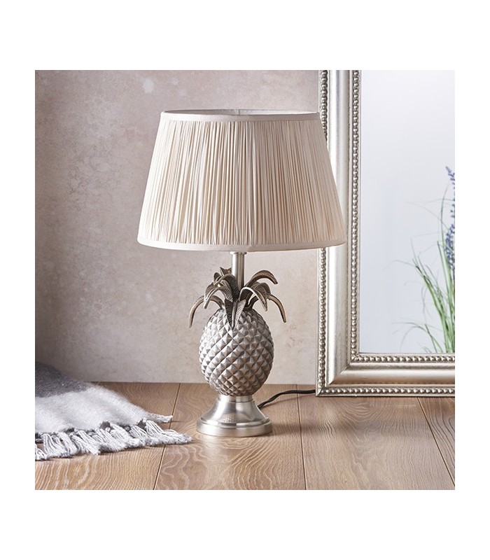 Table Lamp Pewter Plate & Oyster Silk 1 Light IP20 - E27 - 3