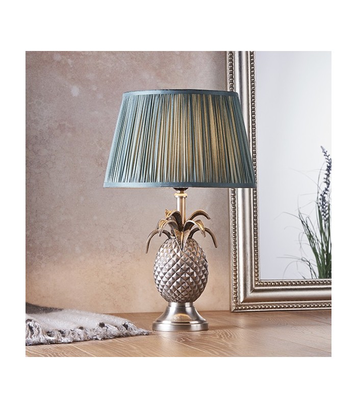 Table Lamp Pewter Plate & Fir Silk 1 Light IP20 - E27 - 2
