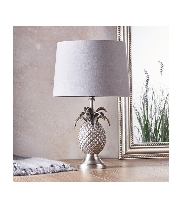 Table Lamp Pewter Plate & Charcoal Linen 1 Light IP20 - E27 - 3