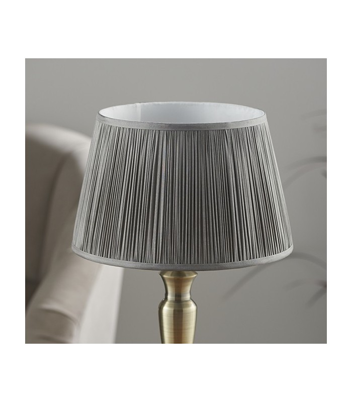 Table Lamp Antique Brass Plate & Charcoal Grey Silk 1 Light IP20 - E27 - 3