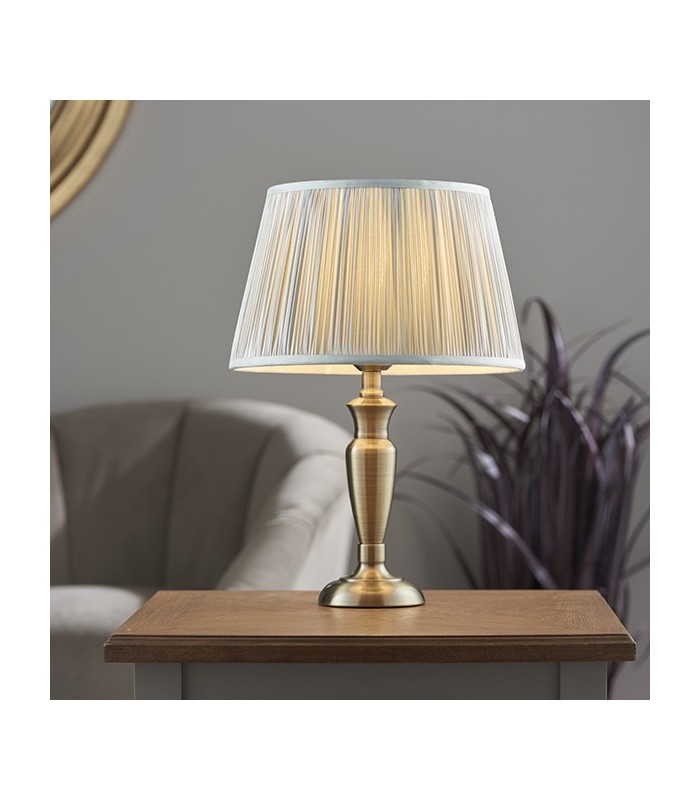 Table Lamp Antique Brass Plate & Silver Silk 1 Light IP20 - E27 - 2