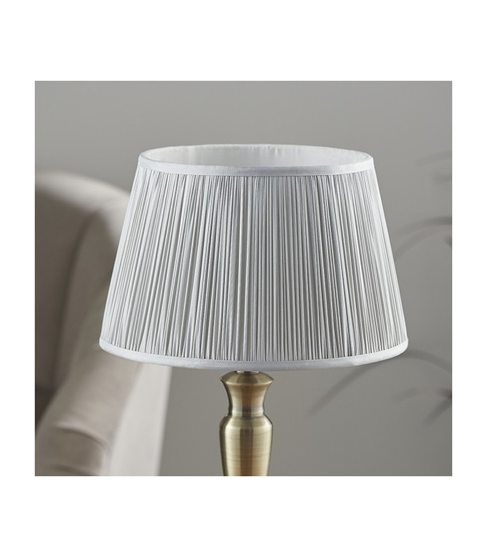 Table Lamp Antique Brass Plate & Silver Silk 1 Light IP20 - E27 - 3