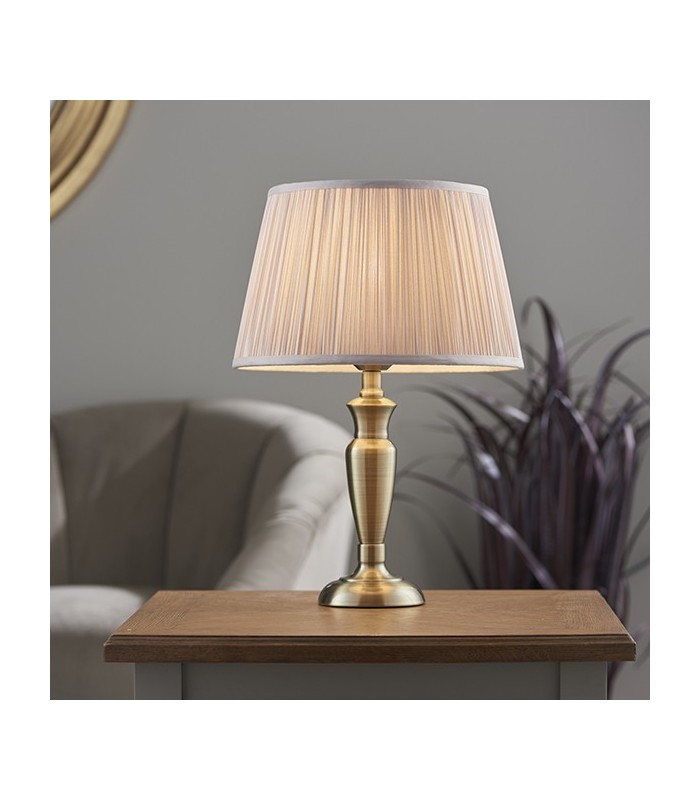 Table Lamp Antique Brass Plate & Dusky Pink Silk 1 Light IP20 - E27 - 2