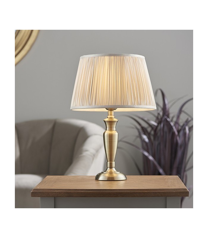 Table Lamp Antique Brass Plate & Oyster Silk 1 Light IP20 - E27 - 2