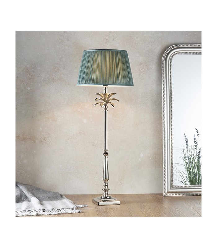 Table Lamp Polished Nickel Plate & Fir Silk 1 Light IP20 - E27 - 2