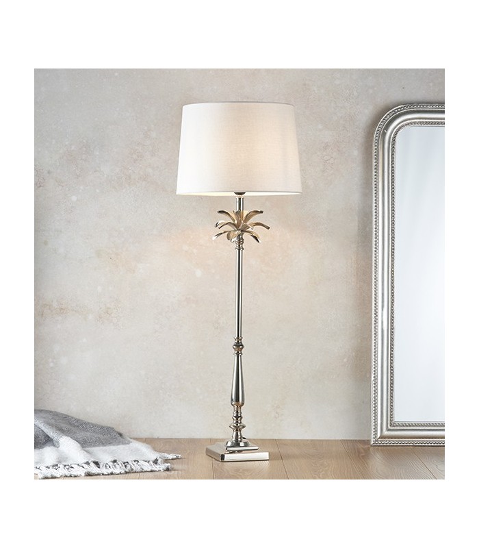 Table Lamp Polished Nickel Plate & Vintage White Linen 1 Light IP20 - E27 - 2
