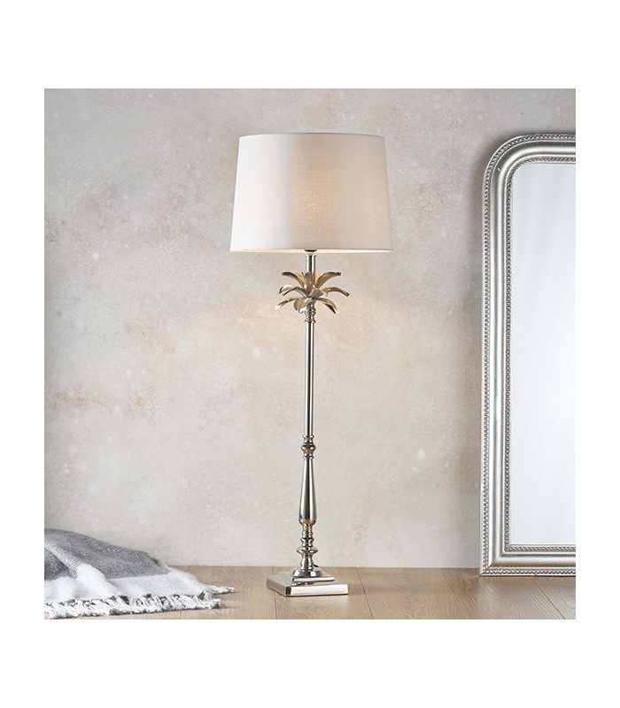 Table Lamp Polished Nickel Plate & Natural Linen 1 Light IP20 - E27 - 2