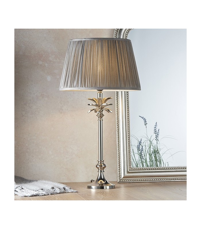 Table Lamp Polished Nickel Plate & Charcoal Grey Silk 1 Light IP20 - E27 - 2