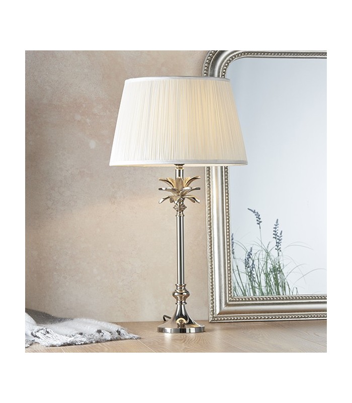 Table Lamp Polished Nickel Plate & Vintage White Silk 1 Light IP20 - E27 - 2