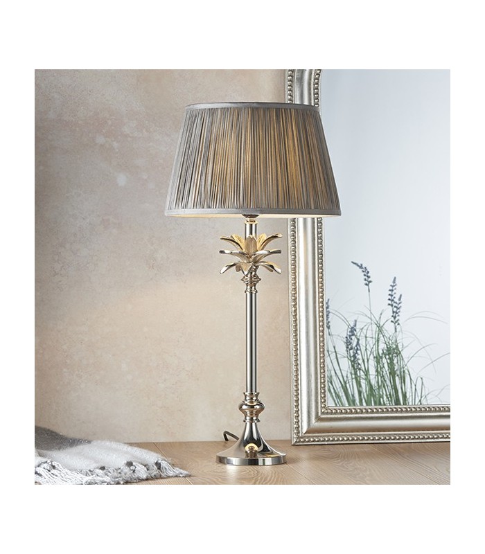 Table Lamp Polished Nickel Plate & Charcoal Grey Silk 1 Light IP20 - E27 - 2